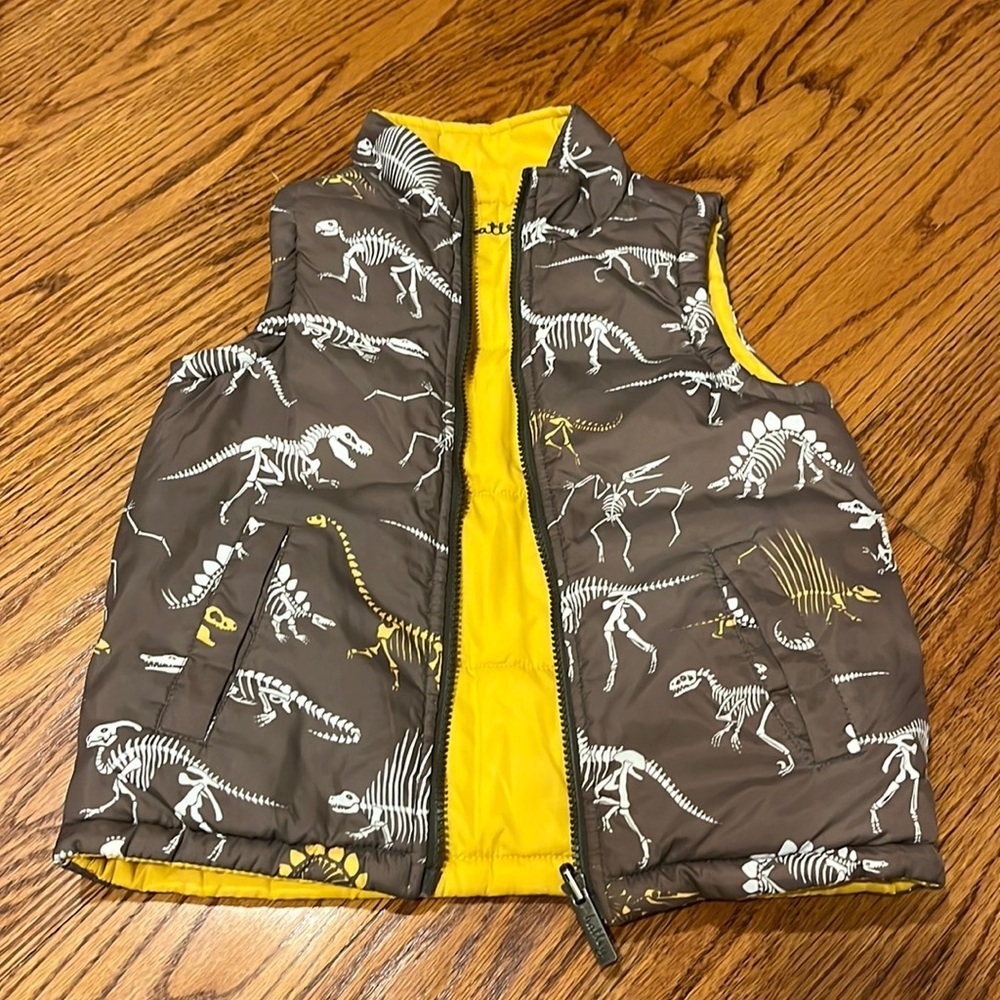 Hatley Boy’s Brown and Yellow Dino Puffer Vest Size 4